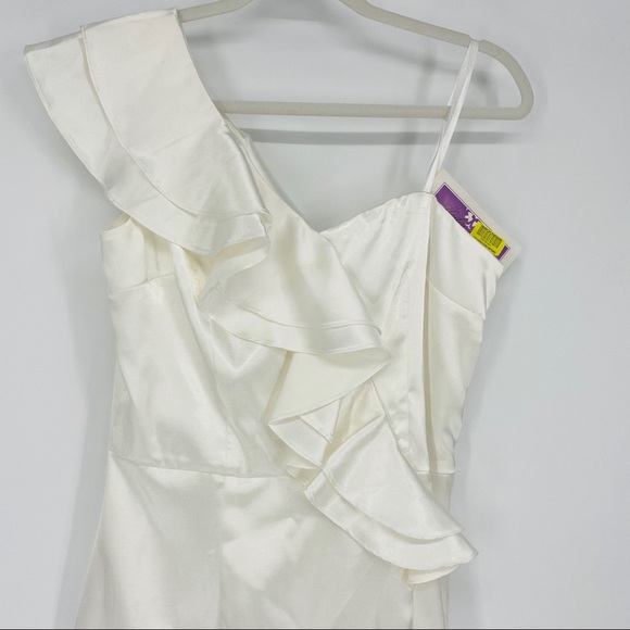 Hailey Logan Adrianna Papell White Cream One Shoulder Satin Ruffle Dress Large - Picture 5 of 10